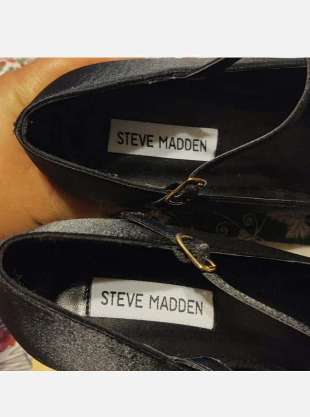 MASTTER Steve Madden Black Satin Cork Wedge Size 9.5